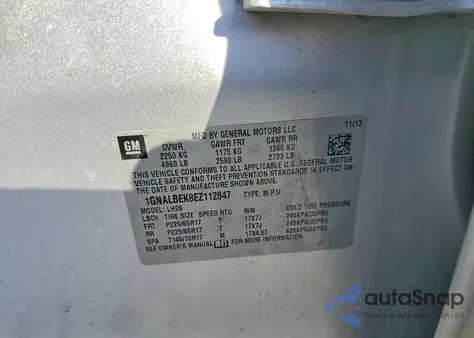 2014 Chevrolet Equinox Lt from USA, damaged, VIN 1GNALBEK8EZ112847